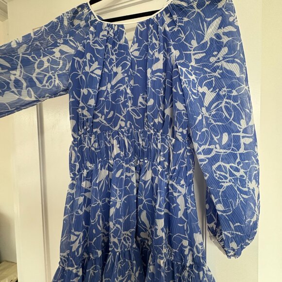 Jonathan Simkhai Harlowe Mini Dress Blue Amalfi Abstract Floral Long Sleeves - Picture 3 of 8